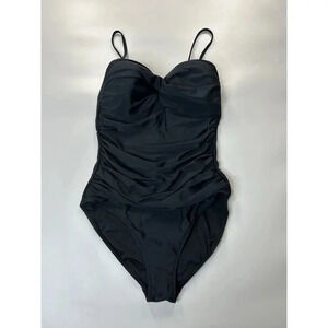 Relleciga Swimsuit Womens Large Black Minimalist Modest One Piece MSRP $119